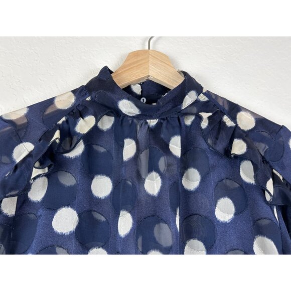 Zara Navy Polka Dot Ruffle Sleeve Top Size X-Small - Picture 3 of 11